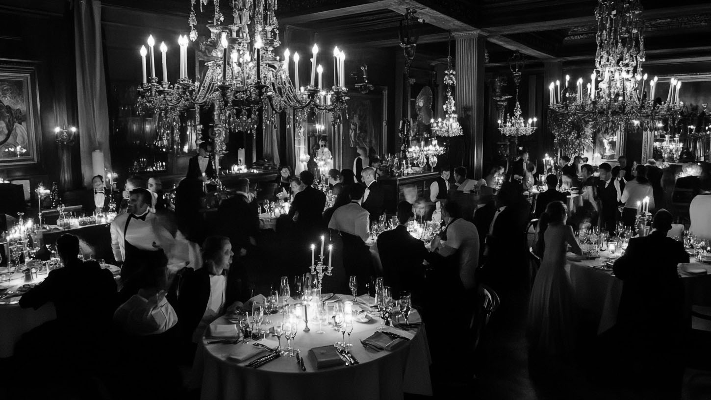 Luxury evening event outside a grand hotel